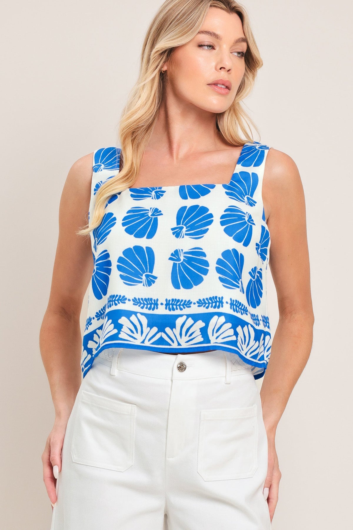 Island Shell Woven Top And Pant Set in ivory blue, view 3 — Soul Flow Apparel
