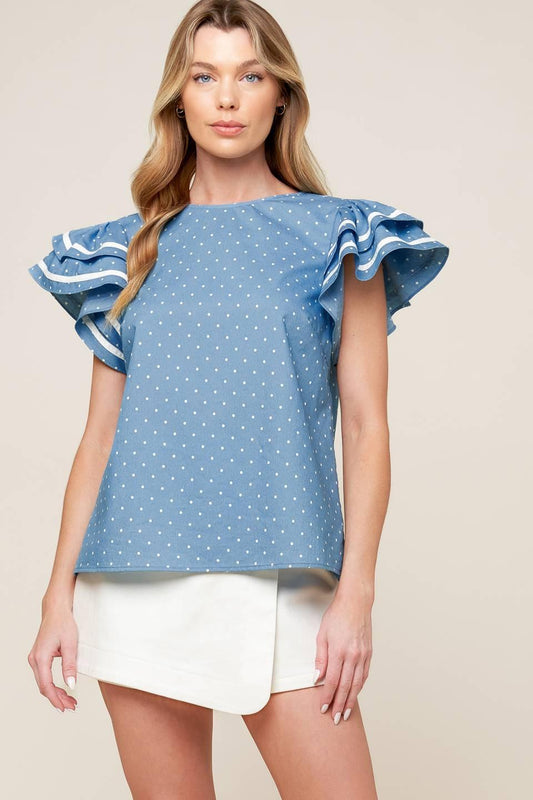Weekend Getaway Blue Woven Top in white, view 1 — Soul Flow Apparel