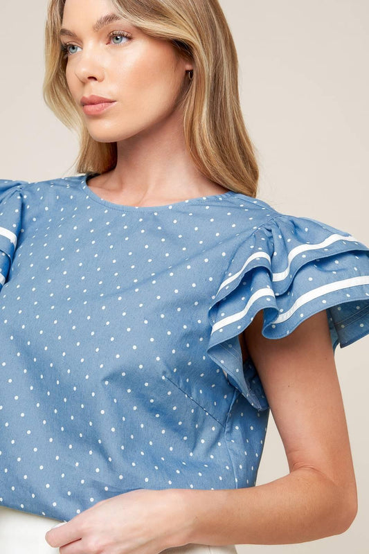 Weekend Getaway Blue Woven Top in white, view 2 — Soul Flow Apparel