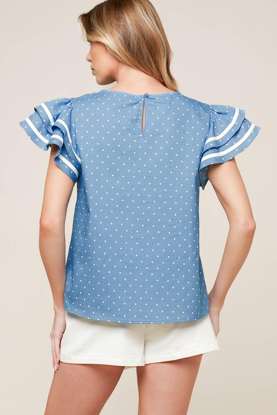 Weekend Getaway Blue Woven Top in white, view 3 — Soul Flow Apparel