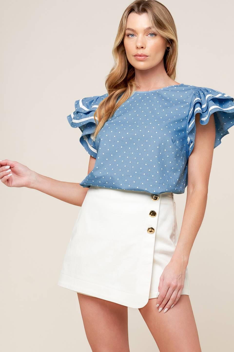 Weekend Getaway Blue Woven Top in white, view 6 — Soul Flow Apparel