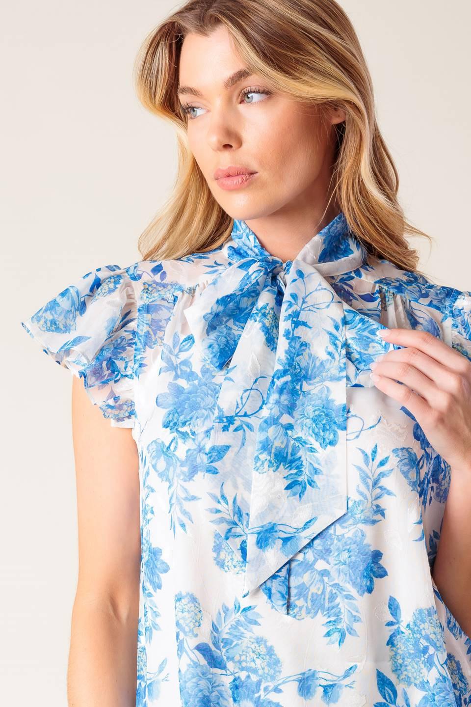 Beauty Icon Woven Top in ivory blue, view 4 — Soul Flow Apparel