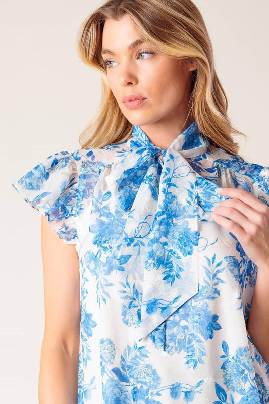 Beauty Icon Woven Top in ivory blue, view 4 — Soul Flow Apparel