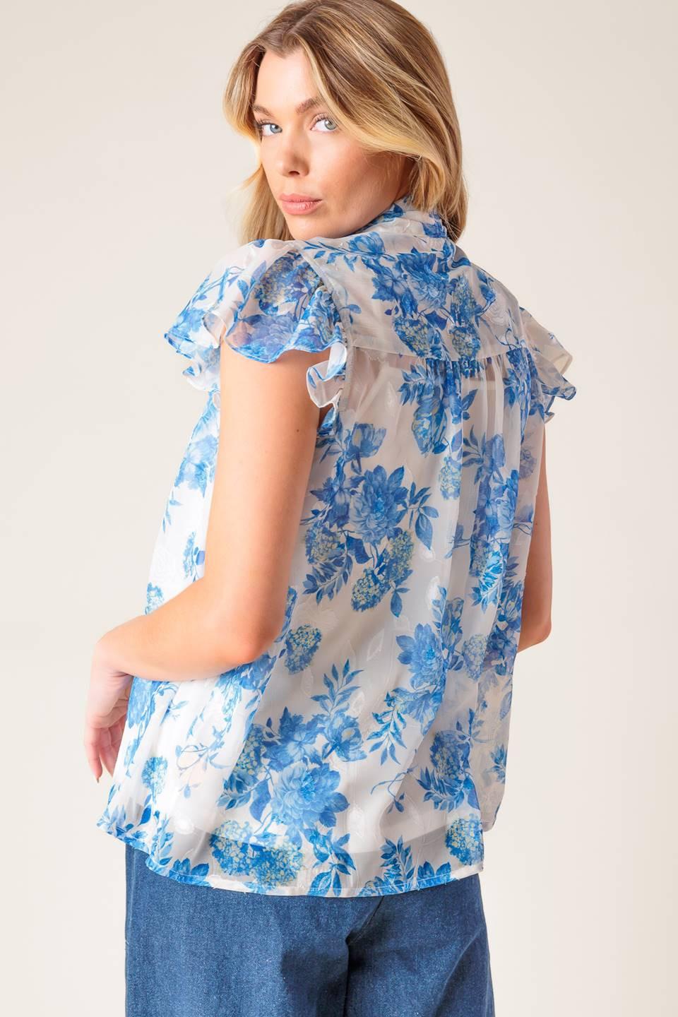 Beauty Icon Woven Top in ivory blue, view 7 — Soul Flow Apparel