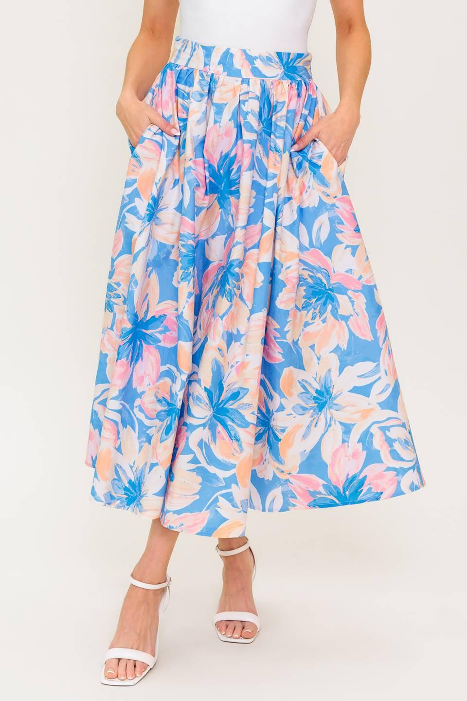 Golden Hour Harmony Woven Top and Skirt Set in powder blue, view 3 — Soul Flow Apparel