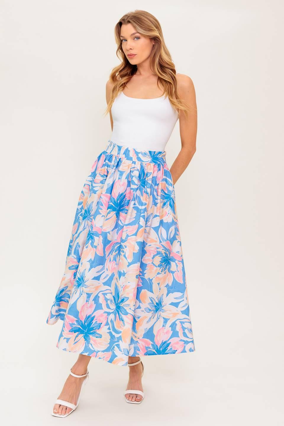 Golden Hour Harmony Woven Top and Skirt Set in powder blue, view 6 — Soul Flow Apparel