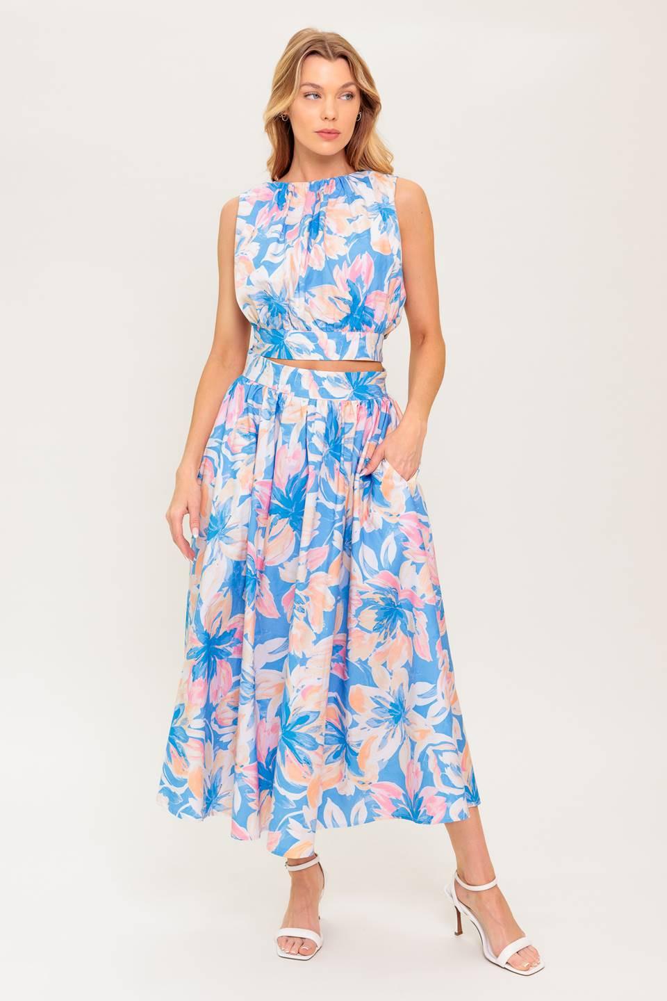Golden Hour Harmony Woven Top and Skirt Set in powder blue, view 7 — Soul Flow Apparel