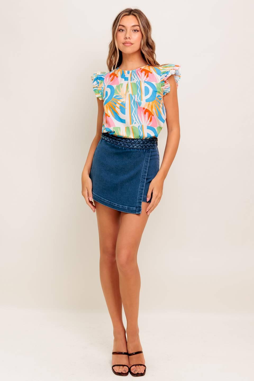 Vacation State of Mind Woven Top in off-white blue, view 4 — Soul Flow Apparel