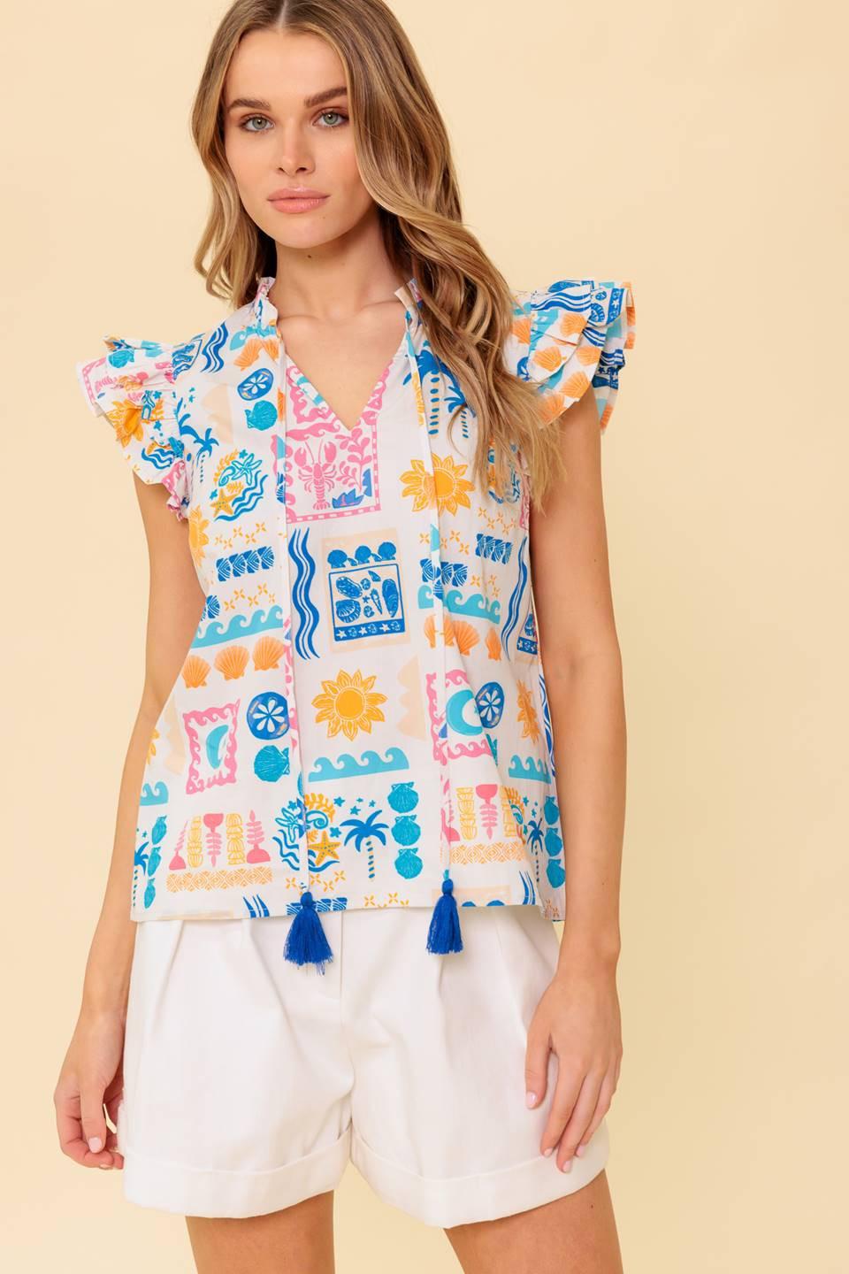 Ventura Vision Woven Top in ivory blue, view 5 — Soul Flow Apparel