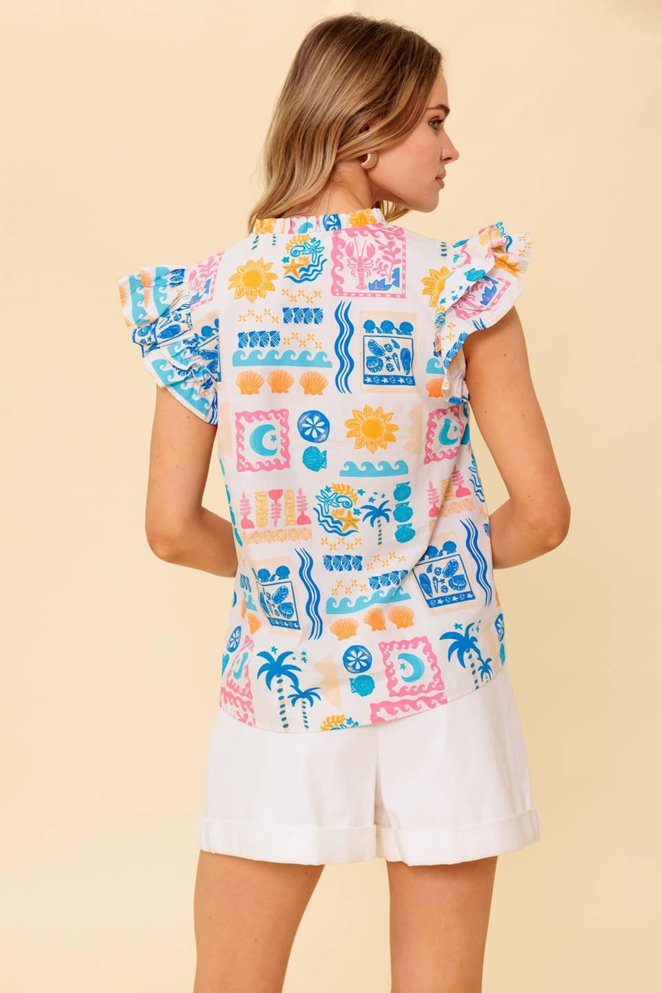 Ventura Vision Woven Top in ivory blue, view 6 — Soul Flow Apparel