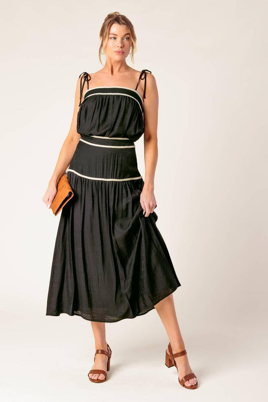 Divide and Contour Woven Top and Skirt Set in black cream, view 6 — Soul Flow Apparel