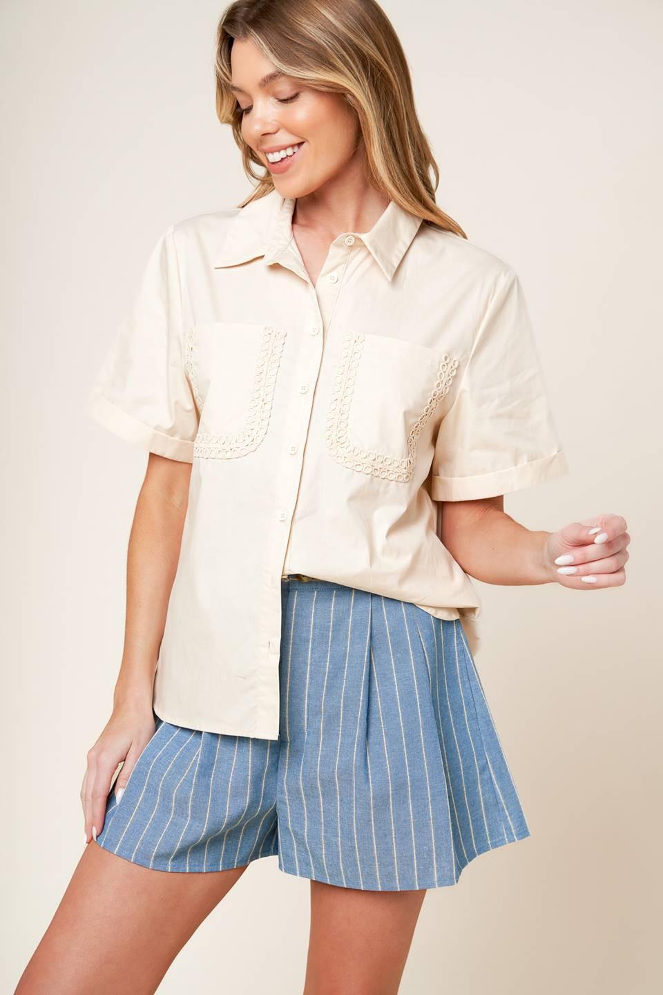Layton Cream Woven Top, view 1 — Soul Flow Apparel