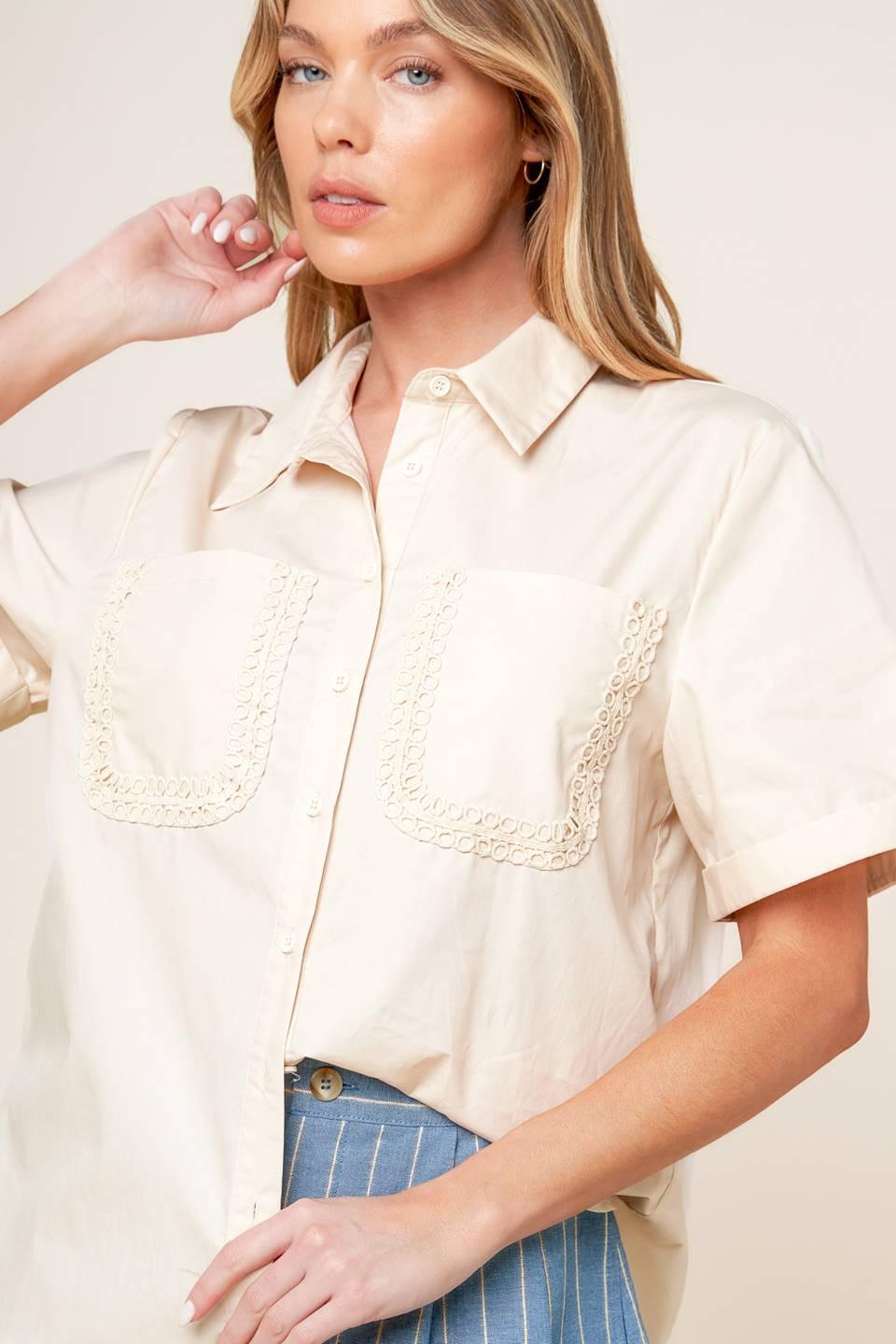 Layton Cream Woven Top, view 3 — Soul Flow Apparel