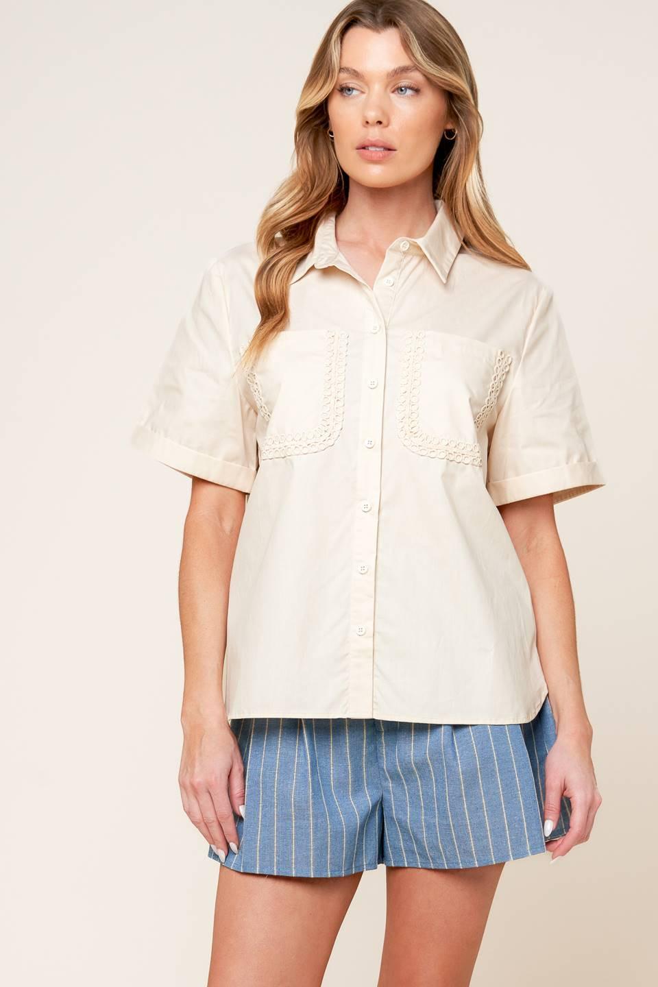 Layton Cream Woven Top, view 5 — Soul Flow Apparel