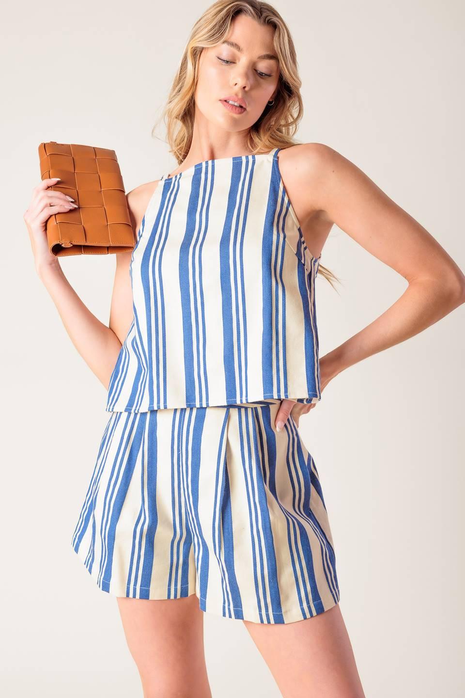 Around the World Woven Top and Short Set in ivory blue, view 5 — Soul Flow Apparel