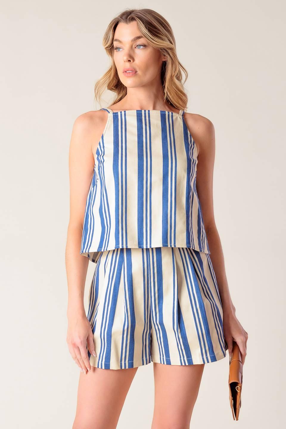 Around the World Woven Top and Short Set in ivory blue, view 6 — Soul Flow Apparel
