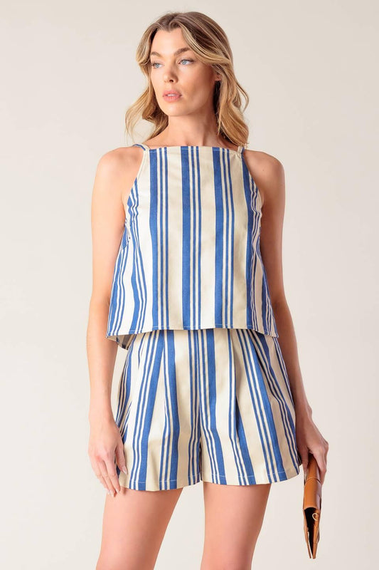 Around the World Woven Top and Short Set in ivory blue, view 6 — Soul Flow Apparel
