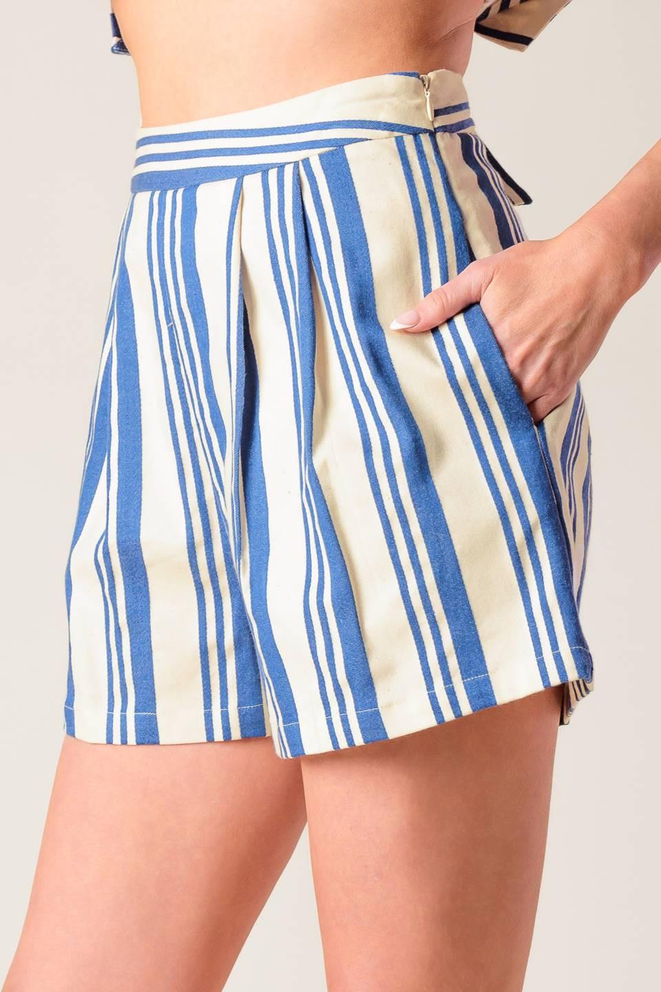 Around the World Woven Top and Short Set in ivory blue, view 8 — Soul Flow Apparel