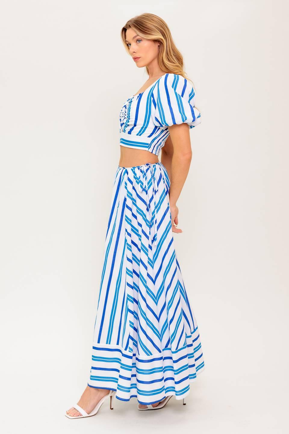 Garden Whispers Woven Top and Skirt Set in white blue, view 6 — Soul Flow Apparel