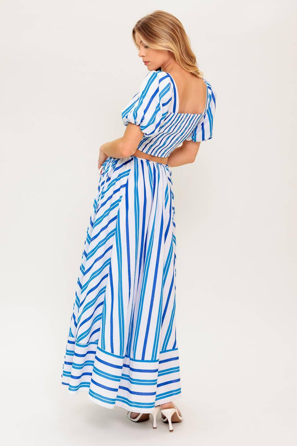 Garden Whispers Woven Top and Skirt Set in white blue, view 7 — Soul Flow Apparel