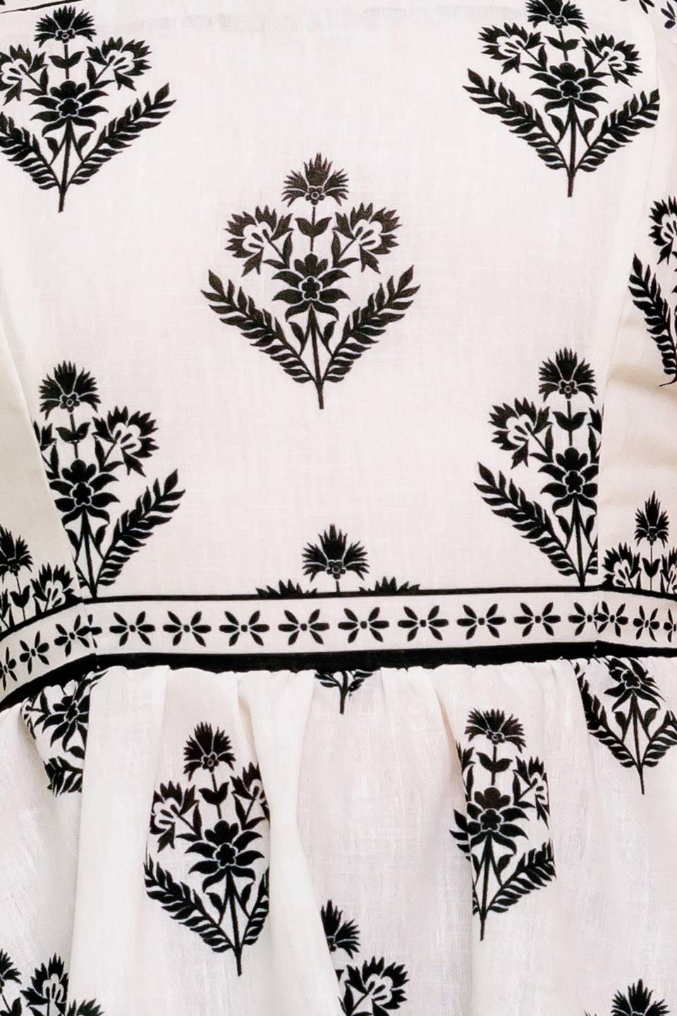 Serene Kiss Woven Top in ivory black, fabric swatch — Soul Flow Apparel