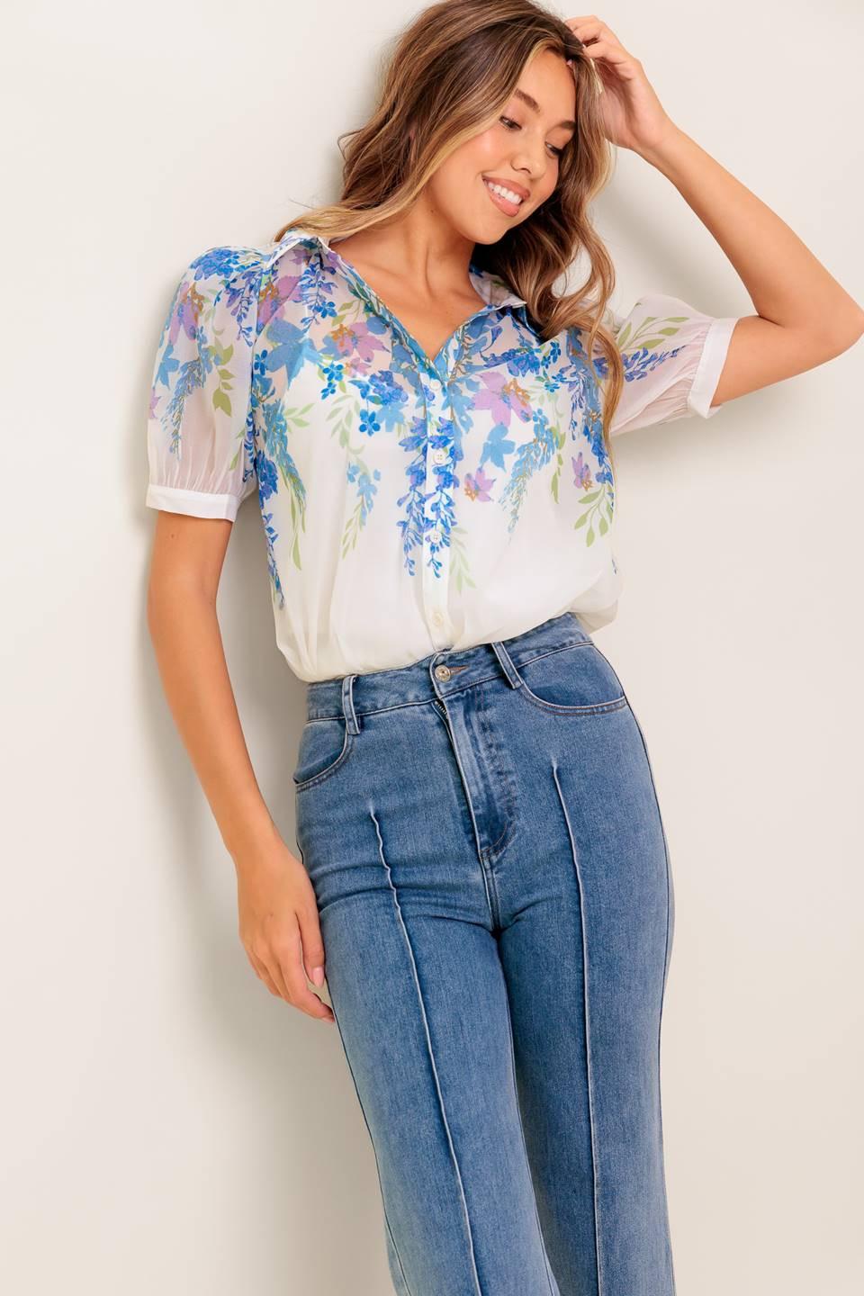 Sunset Sail Woven Top in ivory, view 1 — Soul Flow Apparel
