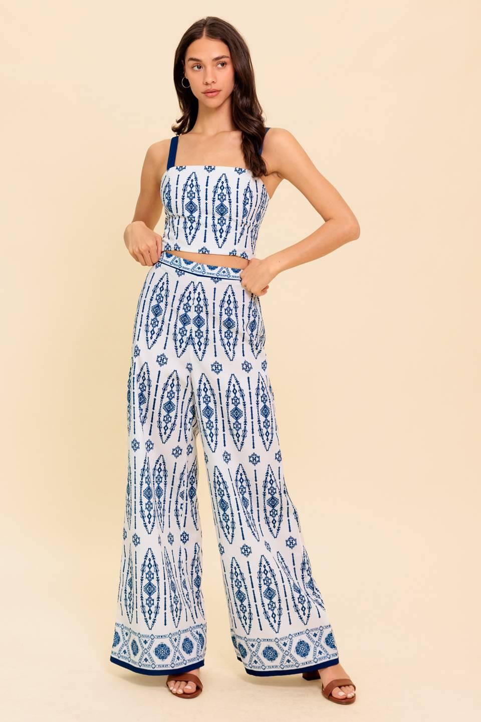 Modern Approach Navy Woven Top and Pant Set in ivory, view 1 — Soul Flow Apparel