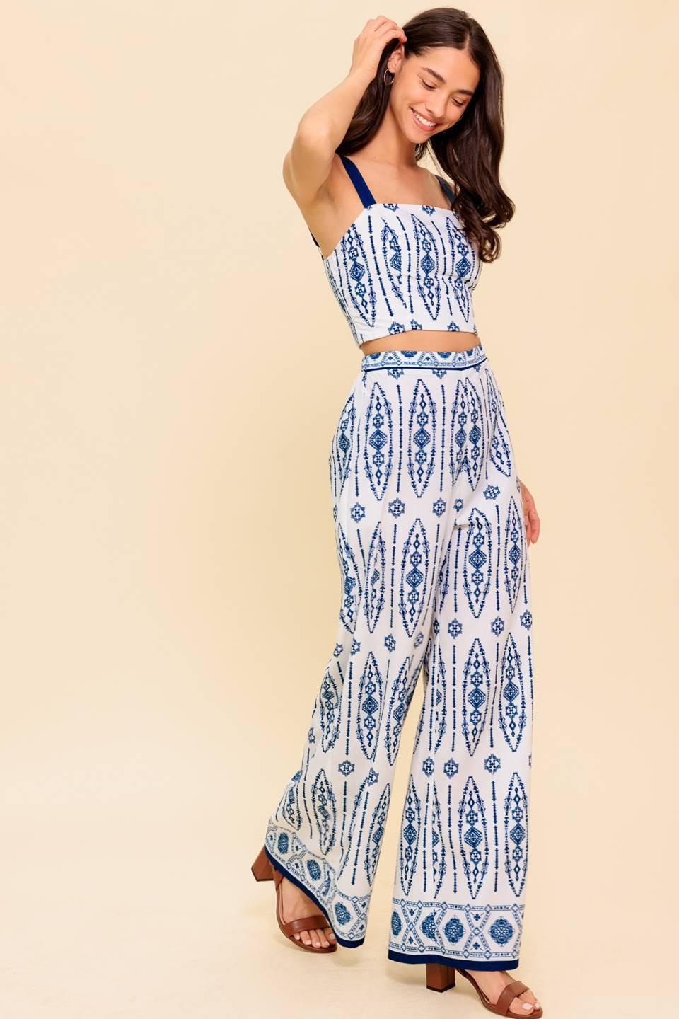 Modern Approach Navy Woven Top and Pant Set in ivory, view 3 — Soul Flow Apparel