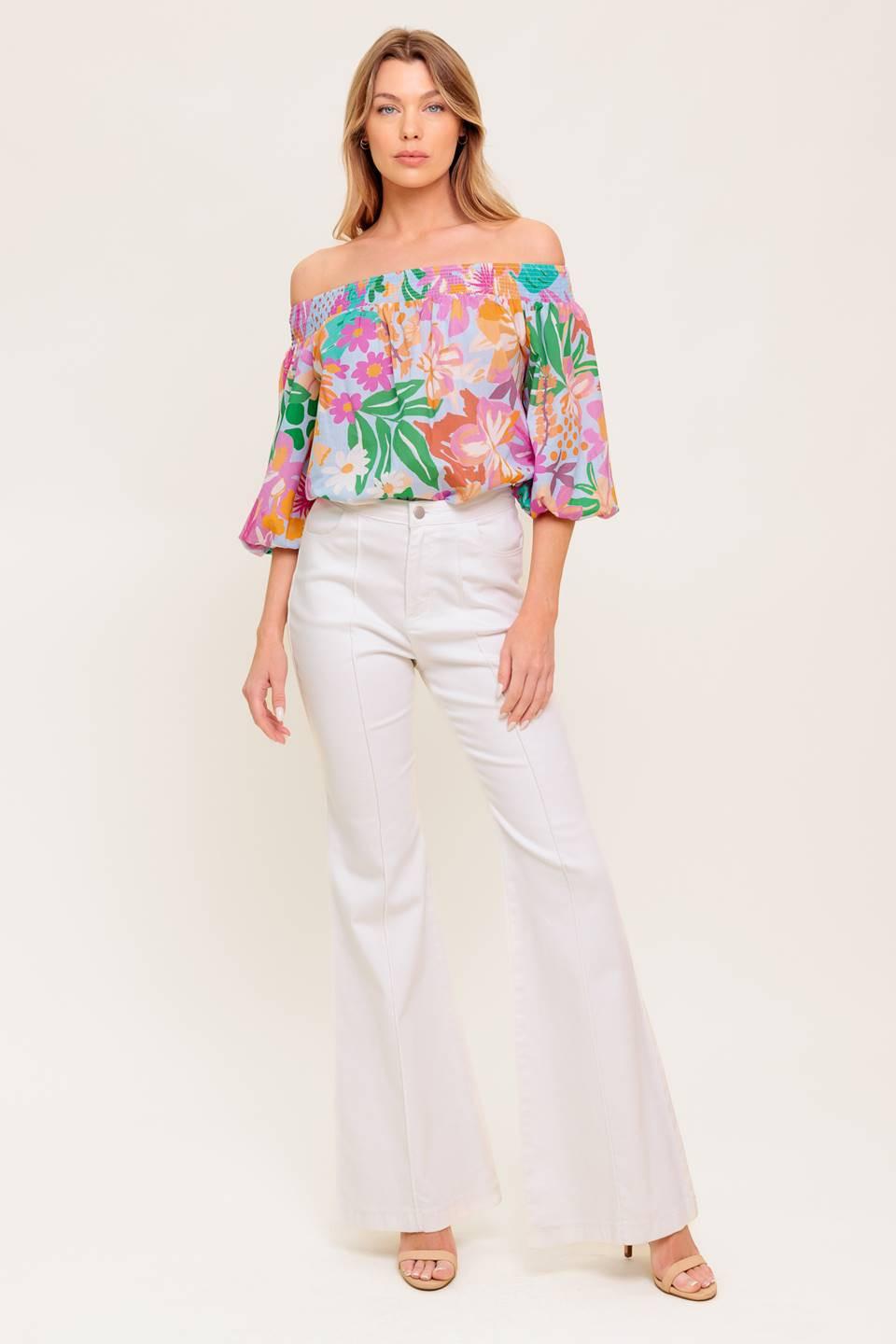 Precious Moment Woven Top in dusty blue orange, view 4 — Soul Flow Apparel