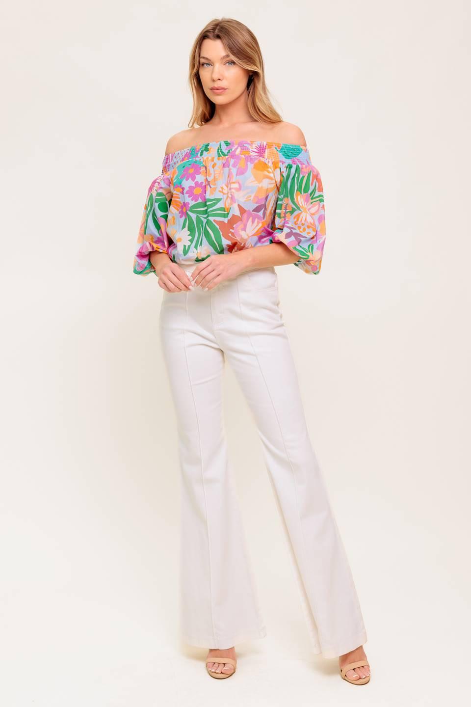 Precious Moment Woven Top in dusty blue orange, view 5 — Soul Flow Apparel