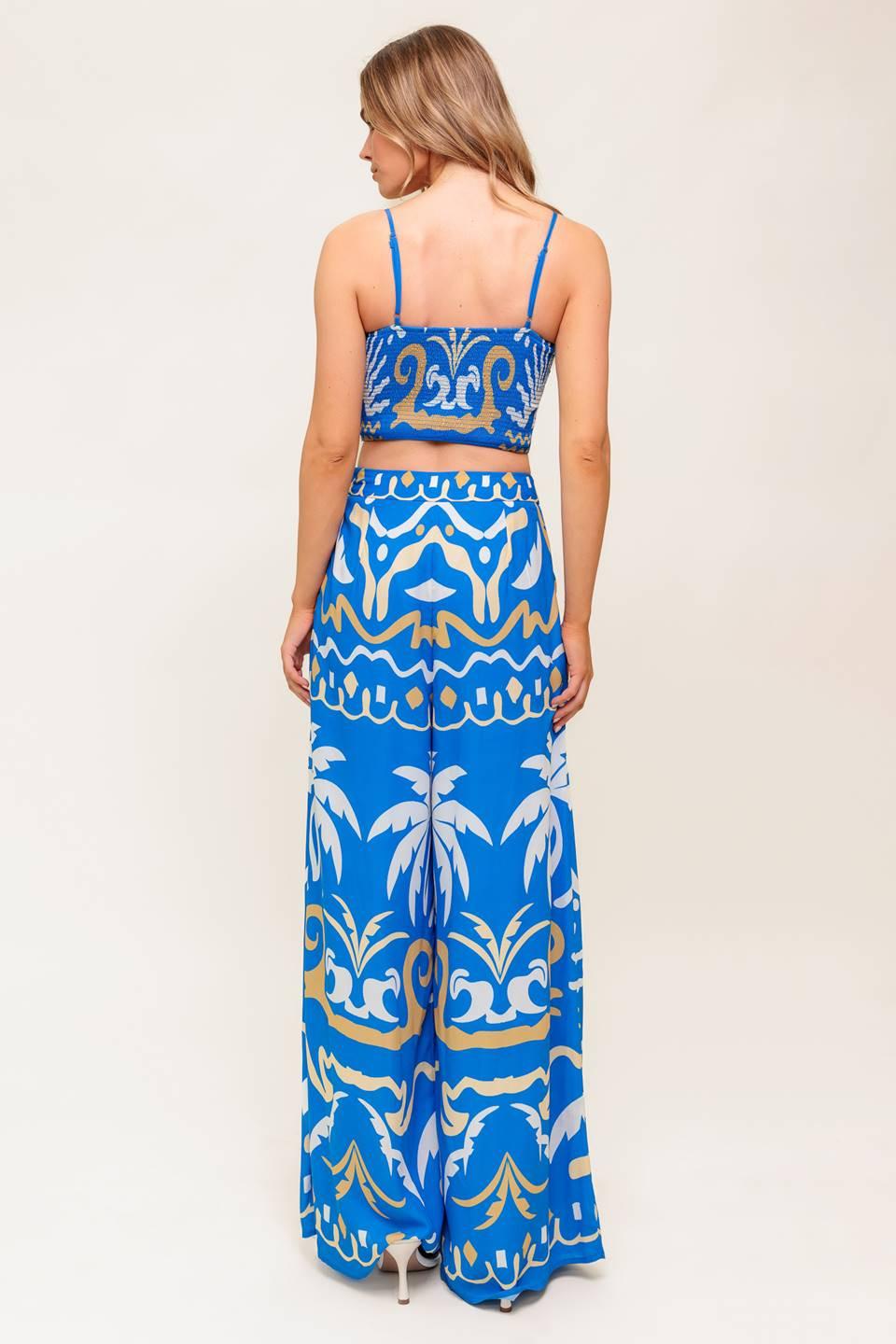 Evening Blue Woven Crop Top and Pant Set, view 2 — Soul Flow Apparel