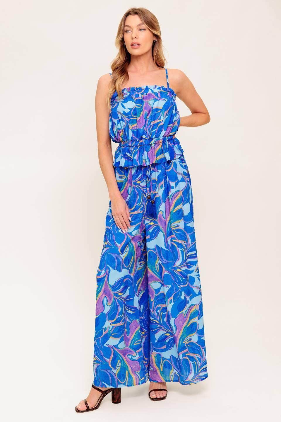Cherished Kiss Blue Woven Top and Pants Set, view 1 — Soul Flow Apparel