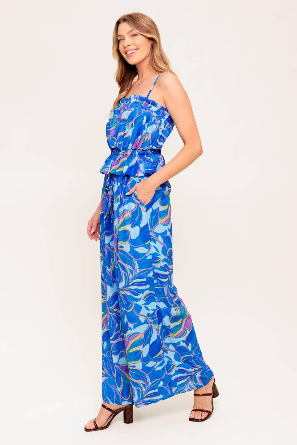Cherished Kiss Blue Woven Top and Pants Set, view 2 — Soul Flow Apparel
