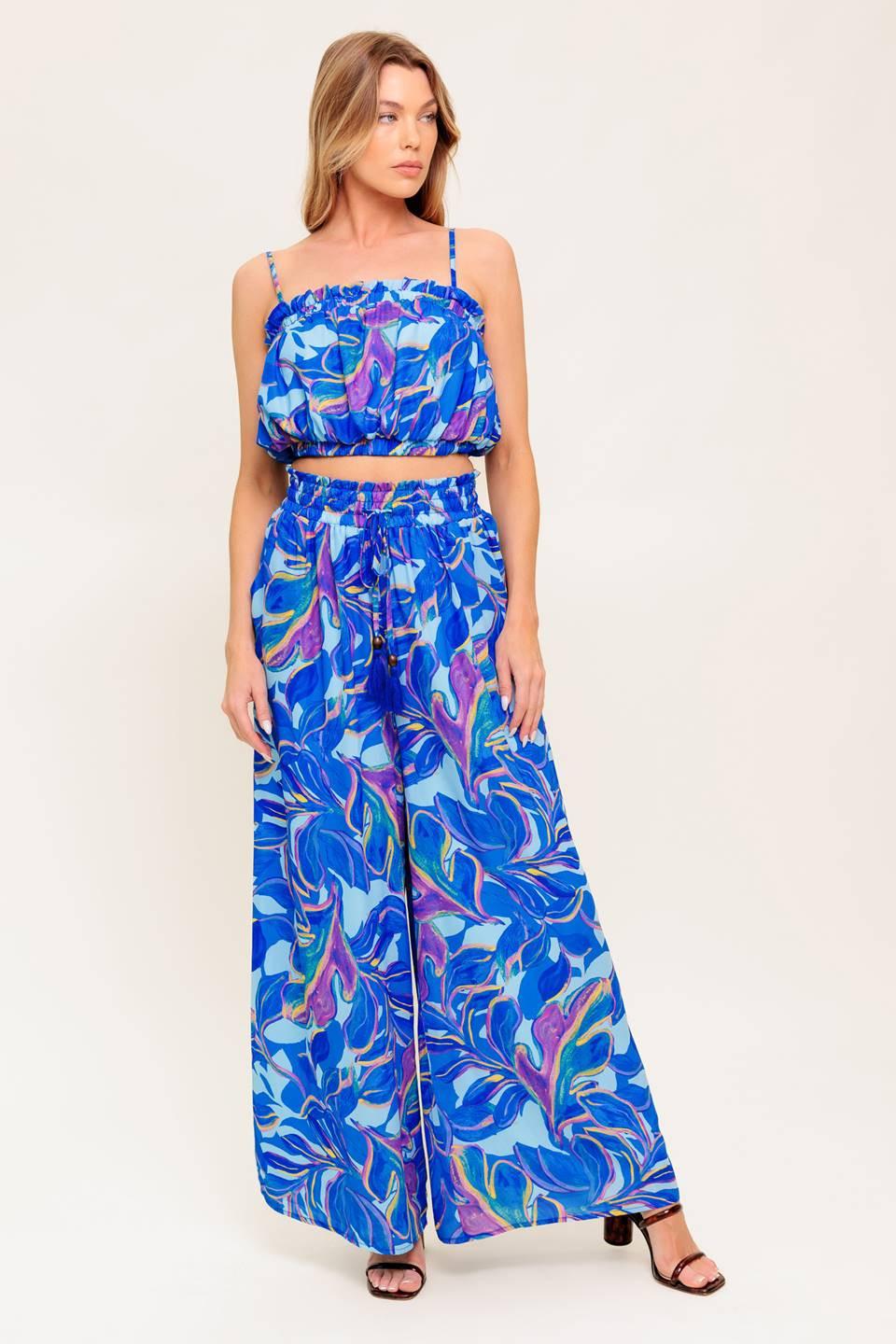 Cherished Kiss Blue Woven Top and Pants Set, view 6 — Soul Flow Apparel