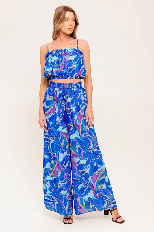 Cherished Kiss Blue Woven Top and Pants Set, view 6 — Soul Flow Apparel