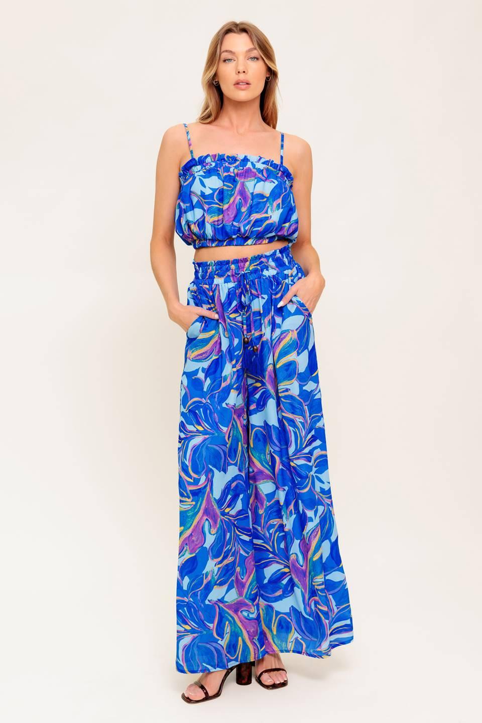 Cherished Kiss Blue Woven Top and Pants Set, view 7 — Soul Flow Apparel