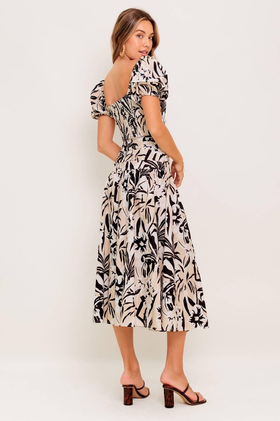 Neutral Zone Woven Top and Skirt Set in taupe black, view 8 — Soul Flow Apparel