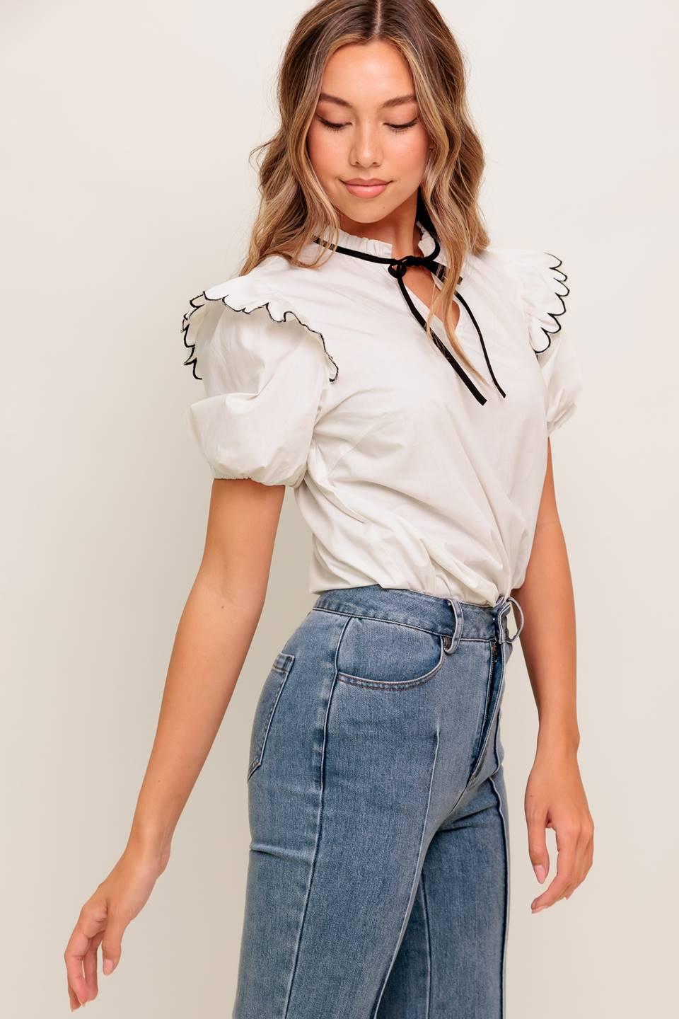 French Whisper Ivory Woven Top, view 6 — Soul Flow Apparel