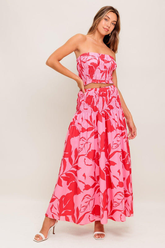 Anything I Want Woven Top and Skirt Set in pink red, view 1 — Soul Flow Apparel