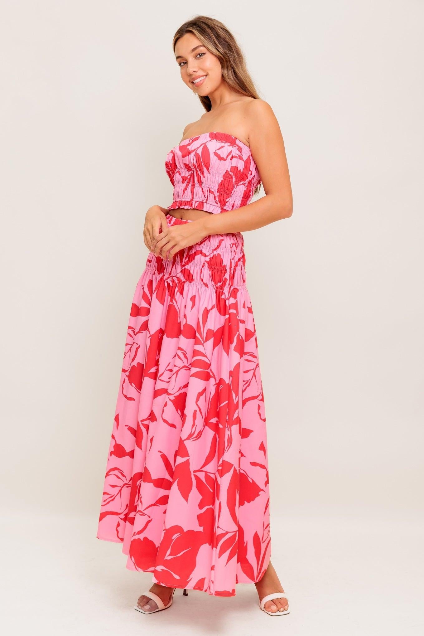 Anything I Want Woven Top and Skirt Set in pink red, view 3 — Soul Flow Apparel