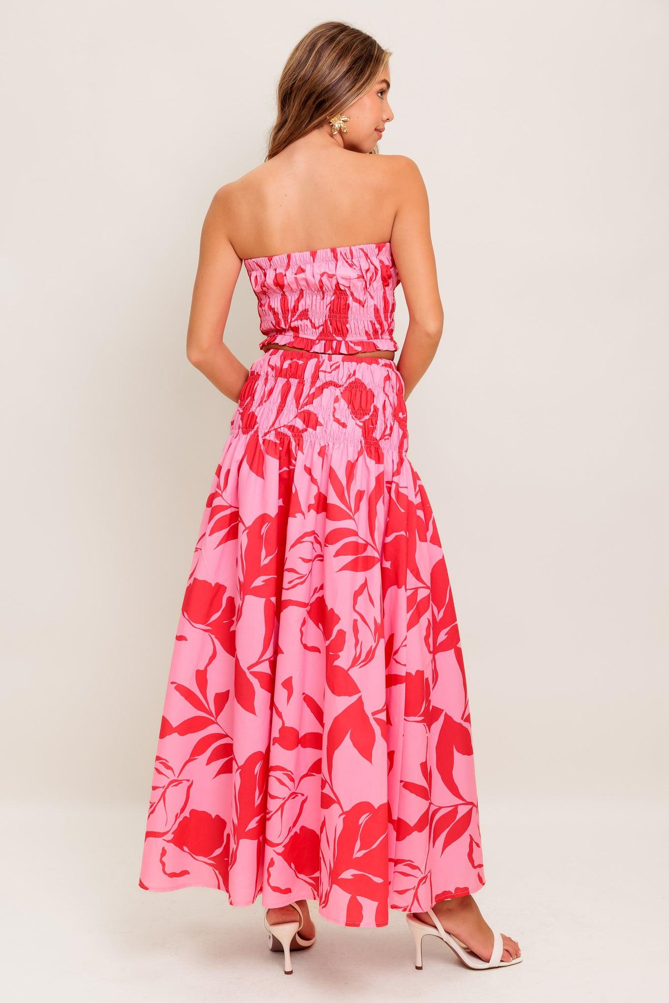 Anything I Want Woven Top and Skirt Set in pink red, view 4 — Soul Flow Apparel