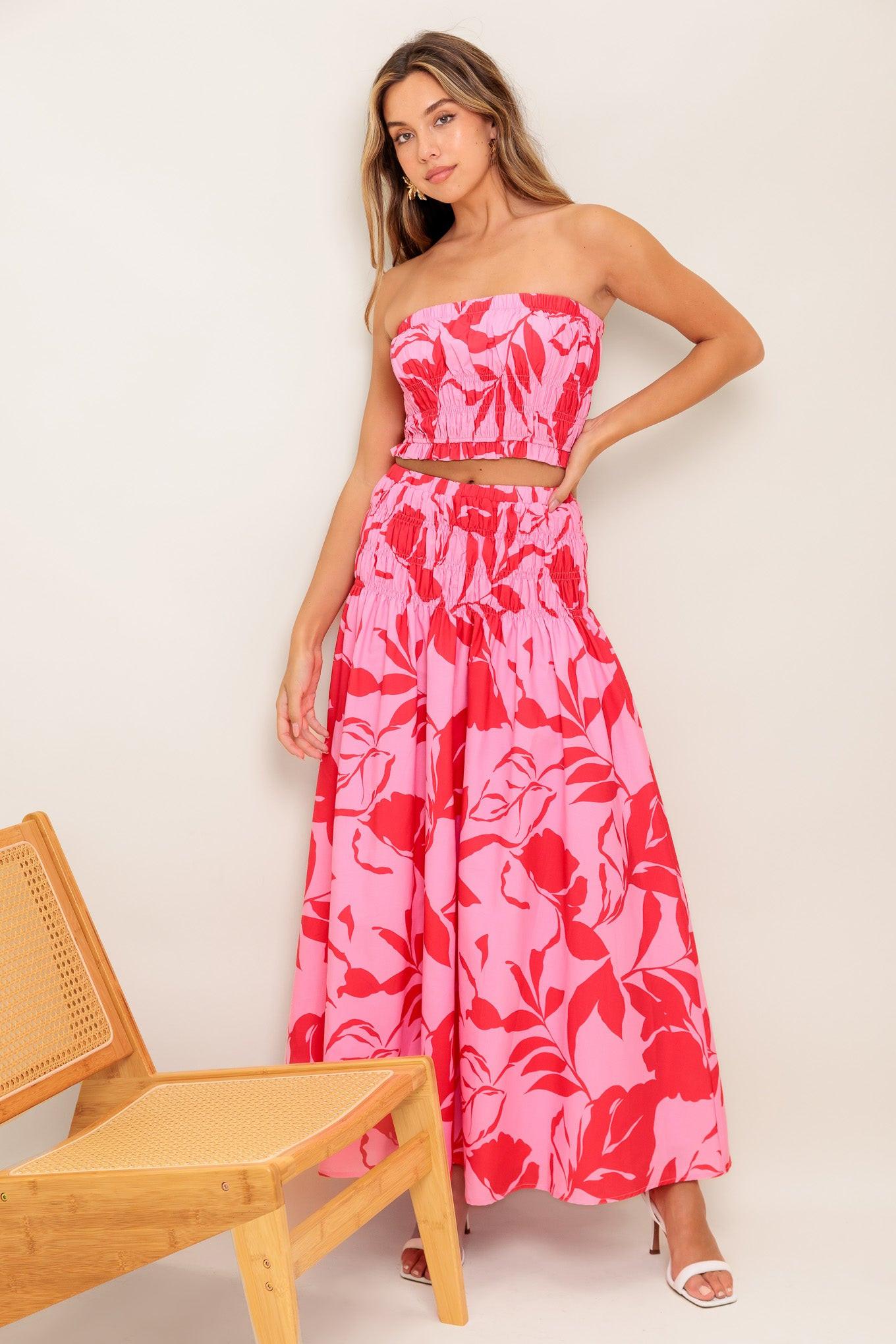 Anything I Want Woven Top and Skirt Set in pink red, view 5 — Soul Flow Apparel