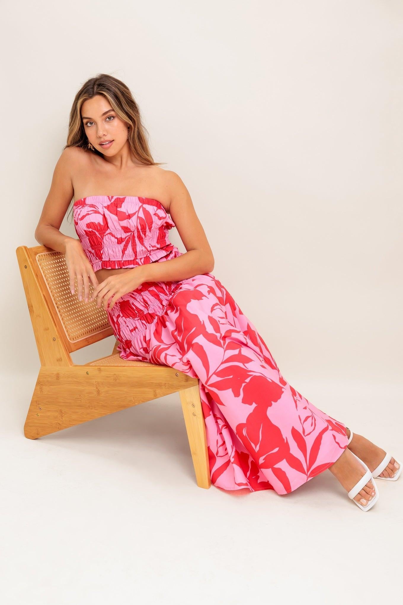 Anything I Want Woven Top and Skirt Set in pink red, view 8 — Soul Flow Apparel