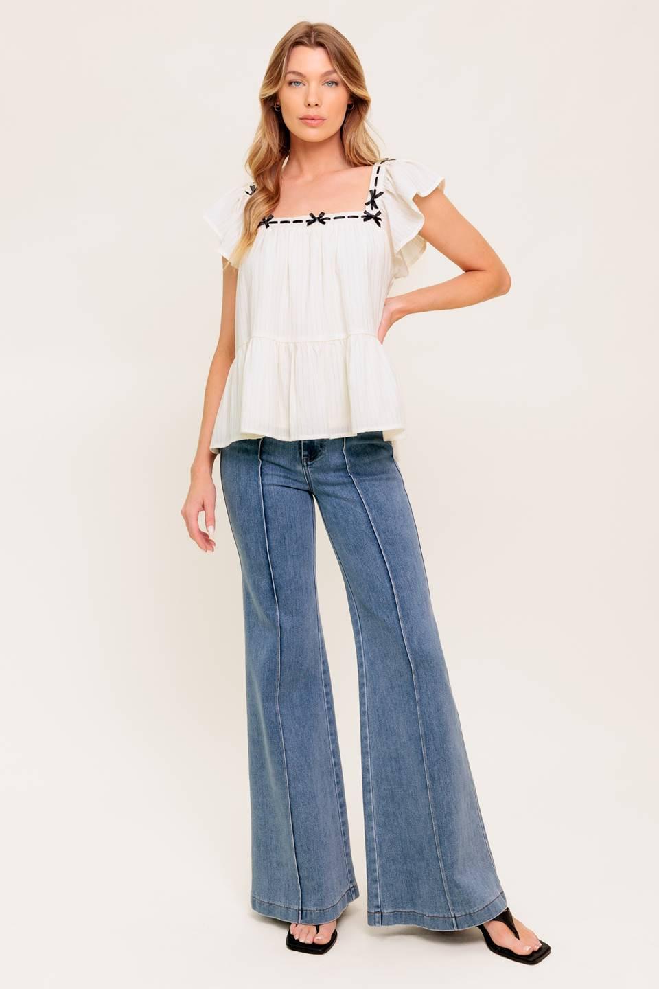 Celestial Crush Cream Woven Top, view 1 — Soul Flow Apparel