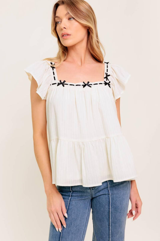 Celestial Crush Cream Woven Top, view 5 — Soul Flow Apparel
