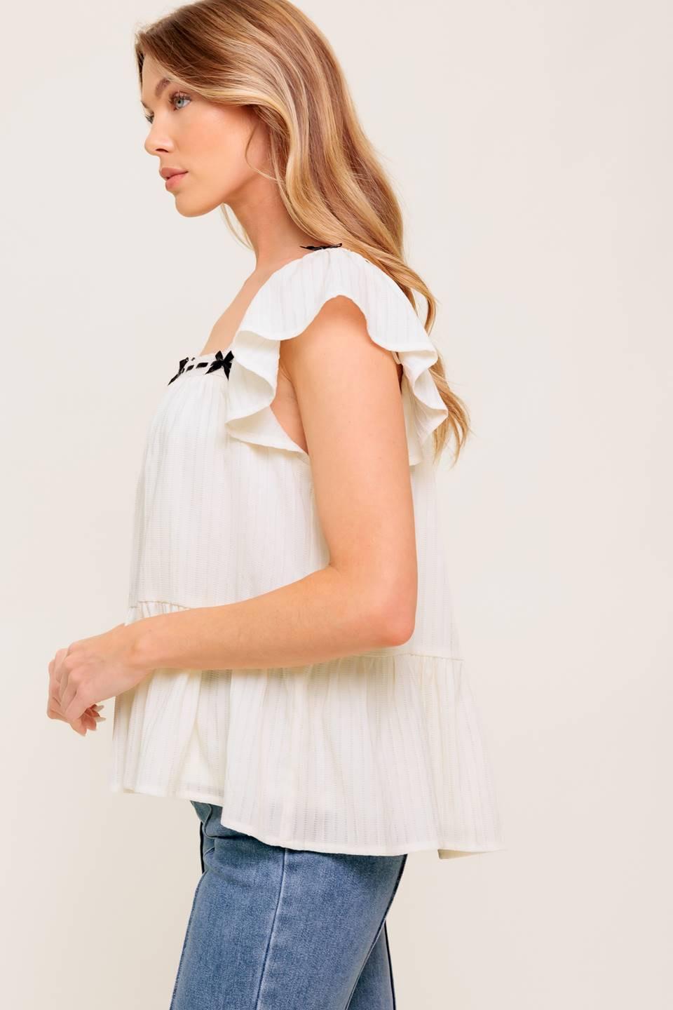 Celestial Crush Cream Woven Top, view 6 — Soul Flow Apparel
