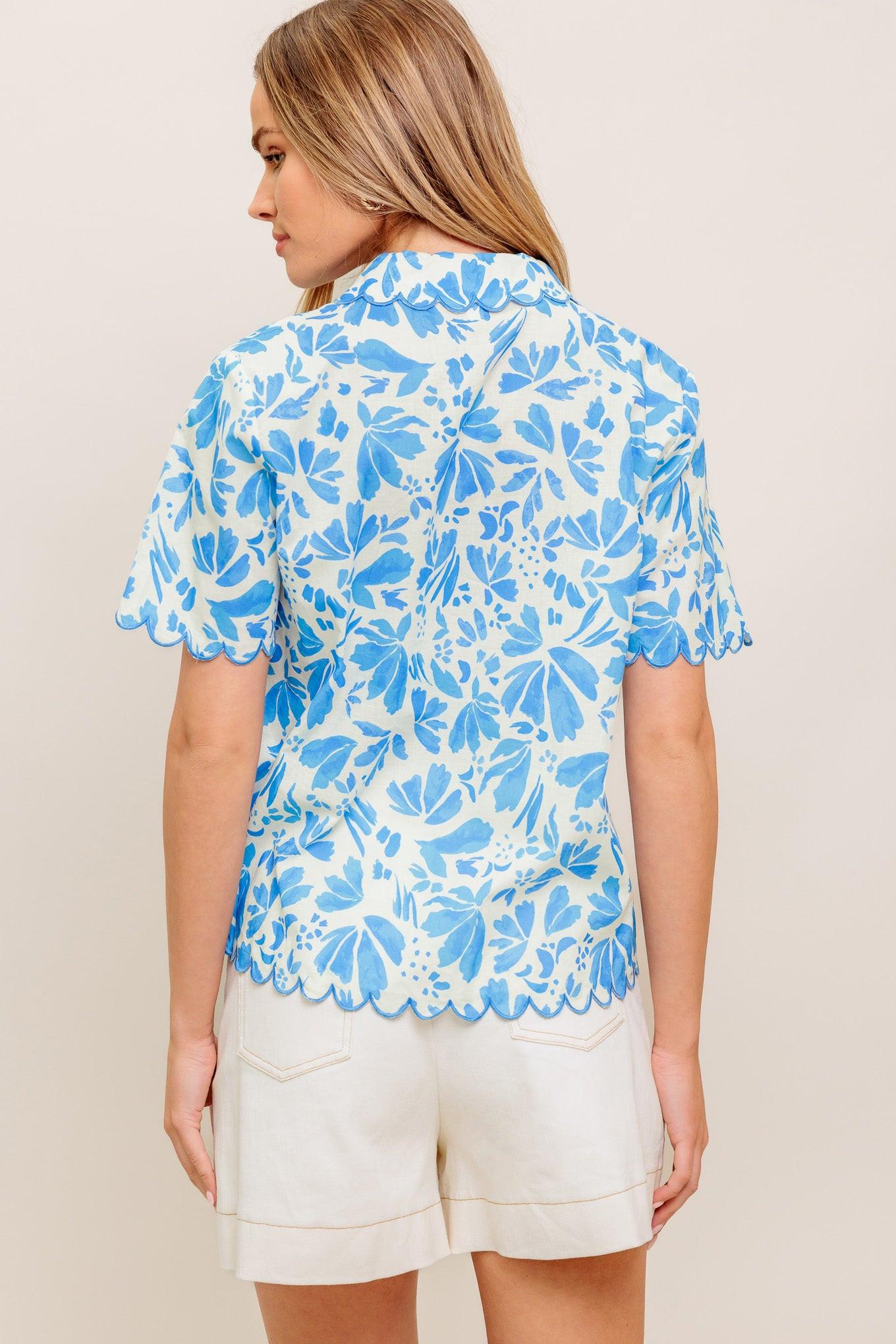 Wander Leaf Woven Top in ivory blue, view 4 — Soul Flow Apparel