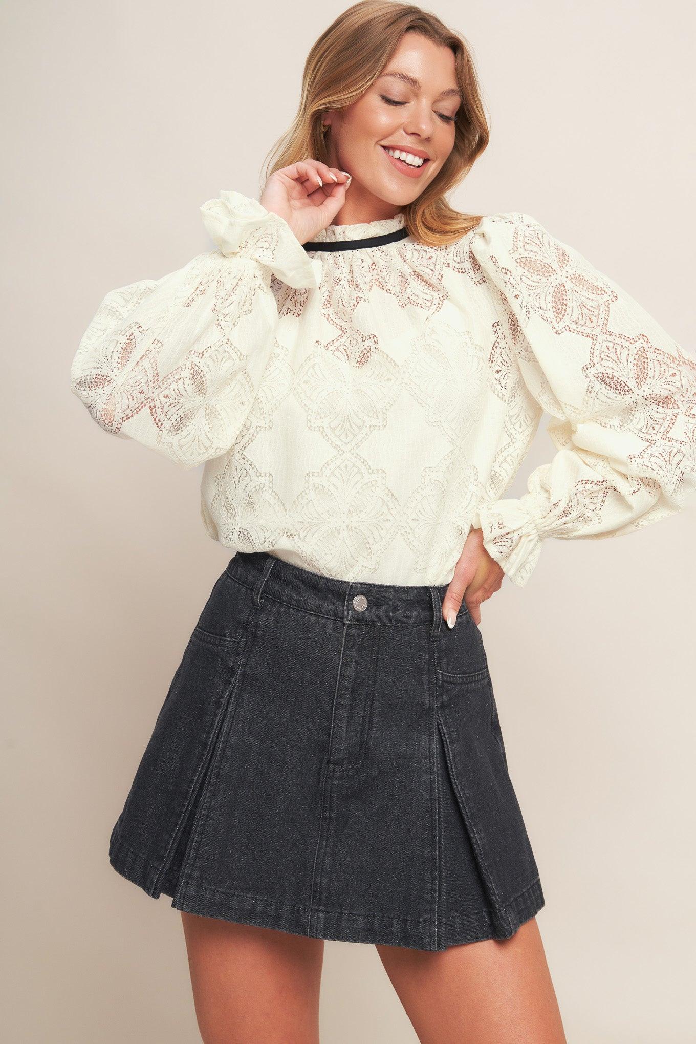Precious Look Ivory Woven Lace Top, view 7 — Soul Flow Apparel
