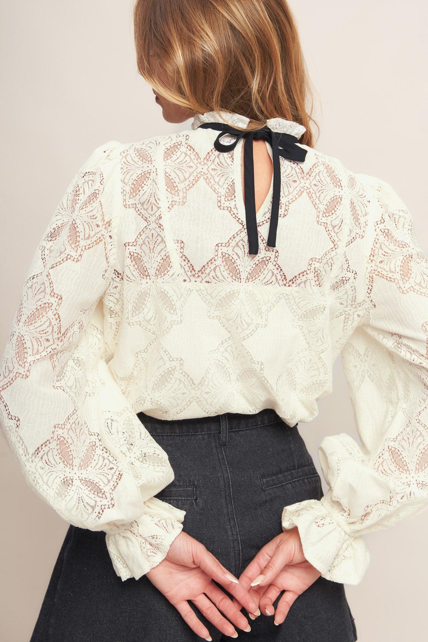 Precious Look Ivory Woven Lace Top, view 8 — Soul Flow Apparel