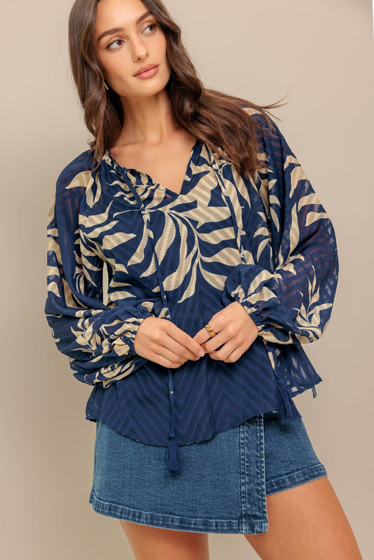 Midnight Walk Woven Top in navy, view 2 — Soul Flow Apparel
